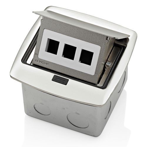 Caja Desplegable Para Piso Contra Agua Con 3 Salidas Quickport Acabado Niquel Mca. Leviton