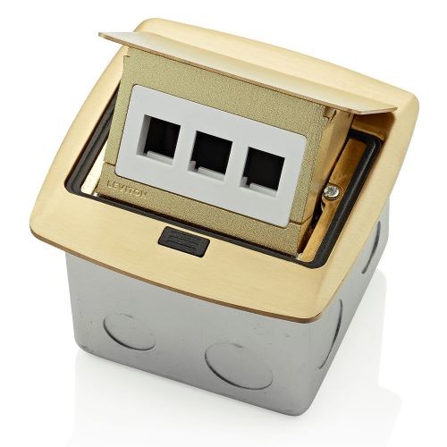 Caja Desplegable Para Piso Contra Agua Con 3 Salidas Quickport Acabado Bronce Mca. Leviton
