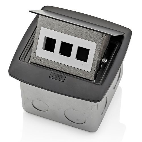 Caja Desplegable Para Piso Contra Agua Con 3 Salidas Quickport Acabado Negro Mca. Leviton