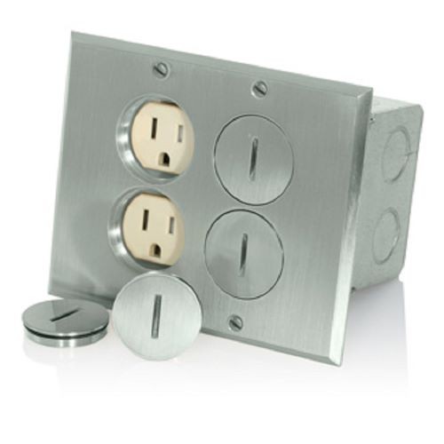 Caja De Piso Doble Con Tomacorriente 15a Duplex  A Prueba De Manipulaciones Acabado Niquel Pulido Mca. Leviton