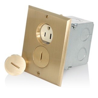 Caja De Piso Sencilla Con Tomacorriente 15a Duplex  Acabado Bronce Mca. Leviton