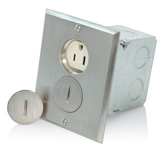 Caja De Piso Sencilla Con Tomacorriente 15a Duplex  Acabado Niquel Pulido Mca. Leviton