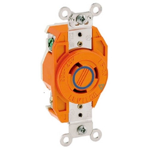 Receptaculo Media Vuelta Industrial Tierra Aislada 20a 250v 2p3h Nema L6-20r Color Naranja Mca Leviton