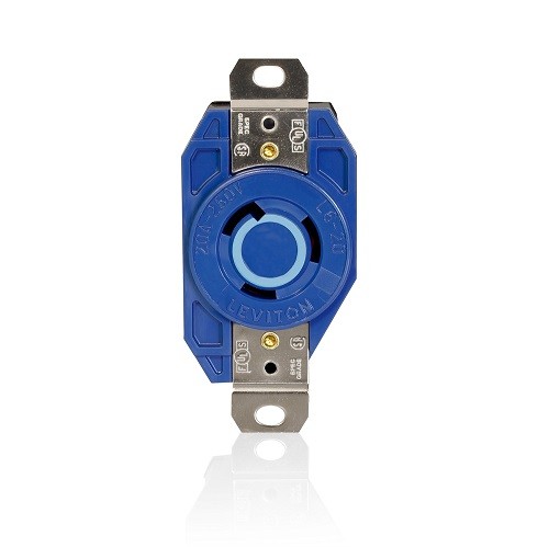 Receptaculo Media Vuelta Industrial 20a 250v 2p3h Nema L6-20r Color Azul Mca Leviton