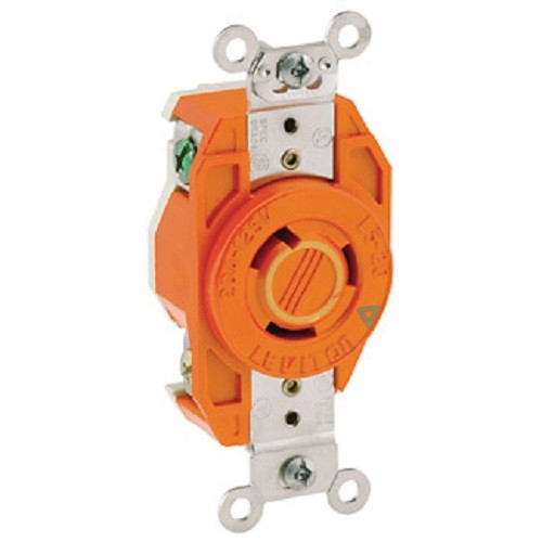 Receptaculo Media Vuelta Industrial Tierra Aislada 20a 125v 2p3h Nema L5-20r Color Naranja Mca Leviton