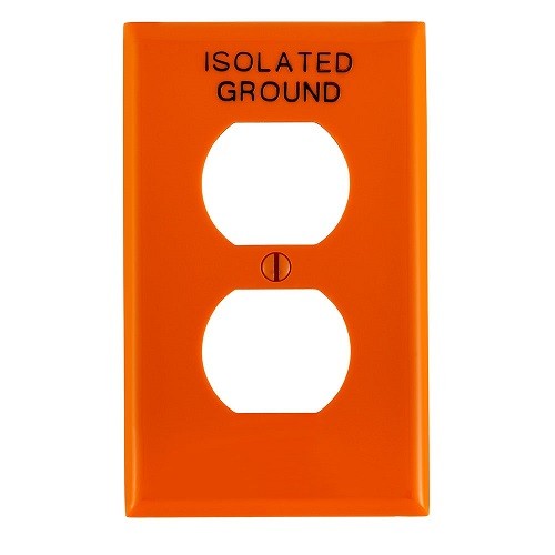 Placa De Nylon Para Receptaculo Duplex Color Naranja Con Texto Tierra Aisalda Mca Leviton