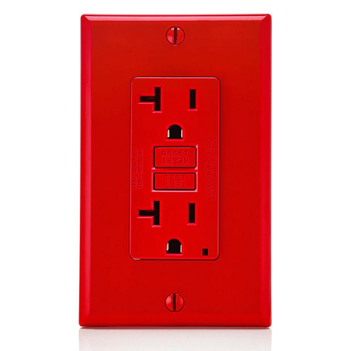 Receptaculo Decora Icft Smart Lockpro 20a 125v 2p3h Con Placa Color Rojo Mca Leviton