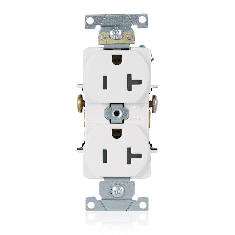 Receptaculo Duplex Grado Industrial 20a 125v 2p3h Alambrado Lateral Carga Pesada Color Blanco Mca Leviton