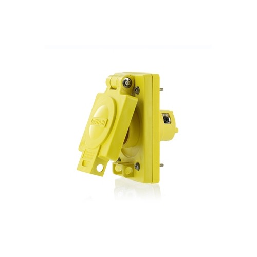 Receptaculo Hoja Recta Grado Industrial 15a 125v 2p3h Nema 5-15 Wetguard Color Amarillo Mca Leviton